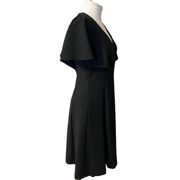 Calvin Klein A Line Dress 6 Black Stretch Sheath Short Flutter Sleeve Career - Picture 5 of 10